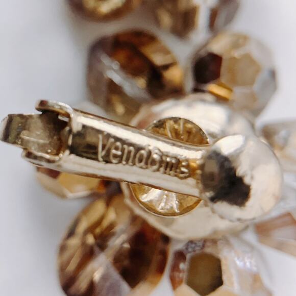 VTG Signed Vendome Mid Century Gold Tone Glass Bead Clip On Earrings 50s Cluster - Picture 8 of 10
